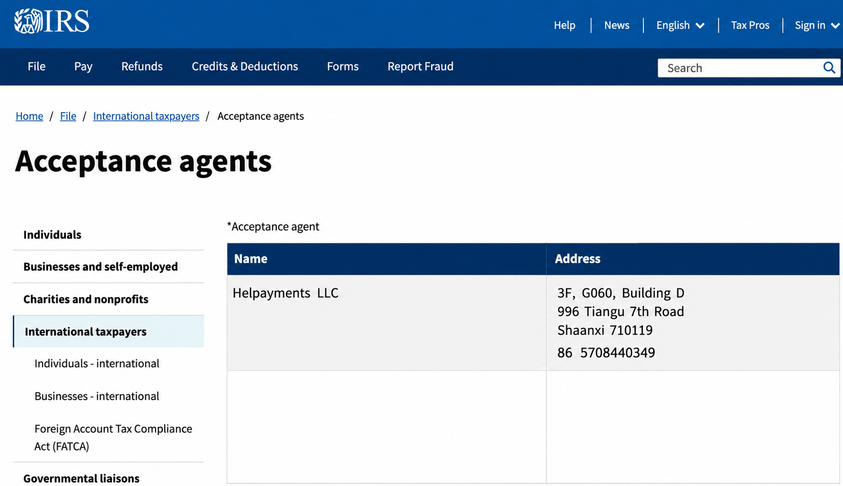 IRS.gov CAA Listing Screenshot